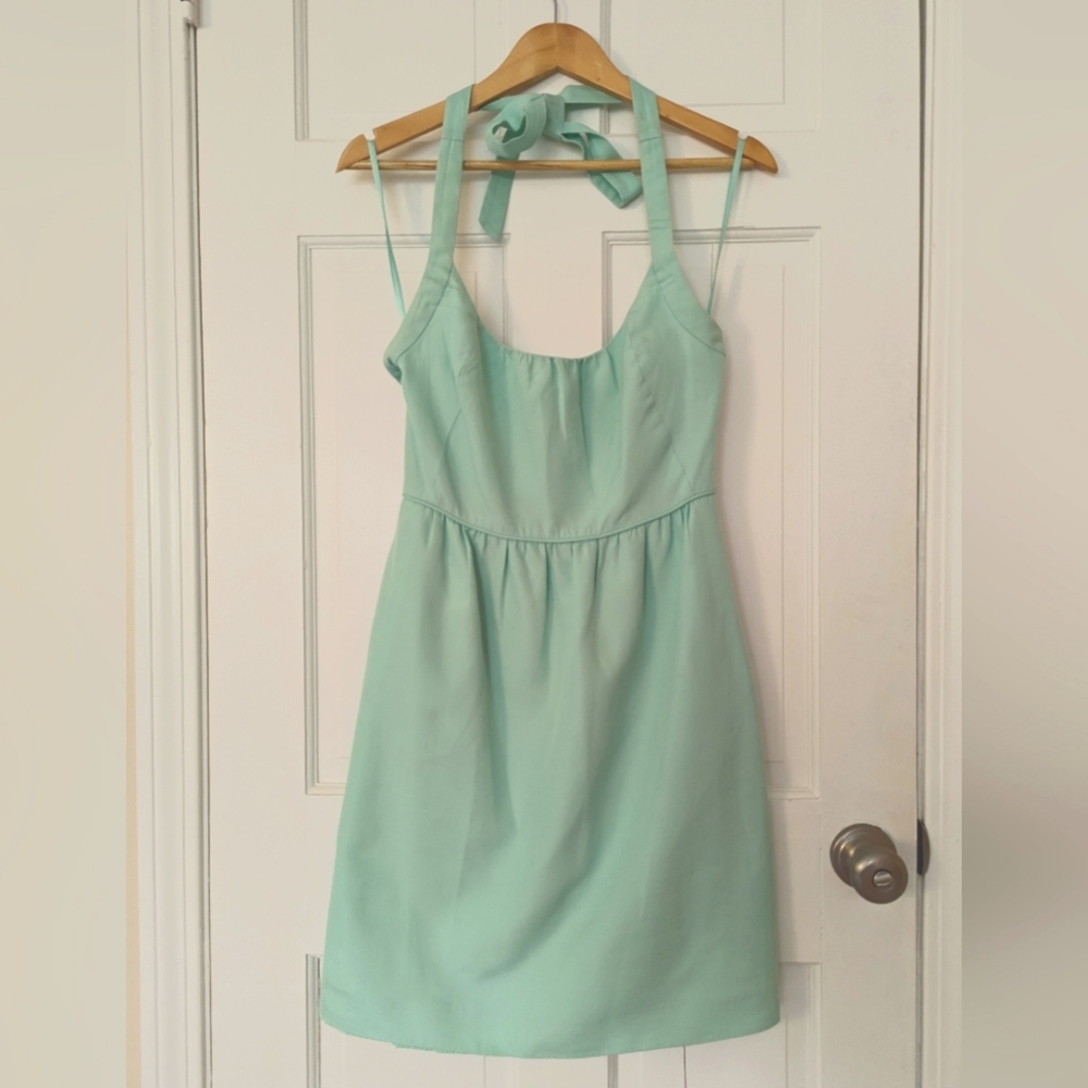 J. Crew Fit & Flare Teal Halter Tie Short Dress